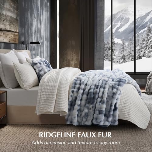 EverGrace Faux Rabbit Fur Bubble Throw Blanket, 50"x60", Cloud Blue - color: Marble Cloud Blue, size: 50"x60"