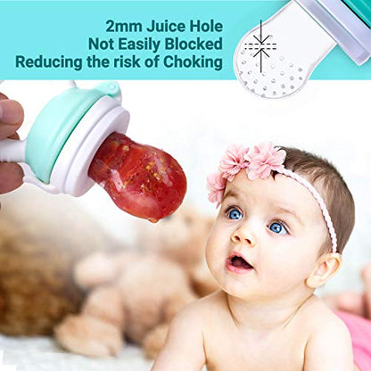 Baby Fruit Food Feeder Pacifier - Fresh Food Feeder, Infant Fruit Teething Teether Toy for 3-24 Months, 6 Pcs Silicone Pouches for Toddlers & Kids & Babies, 2-Pack (Cyan) - color: Cyan