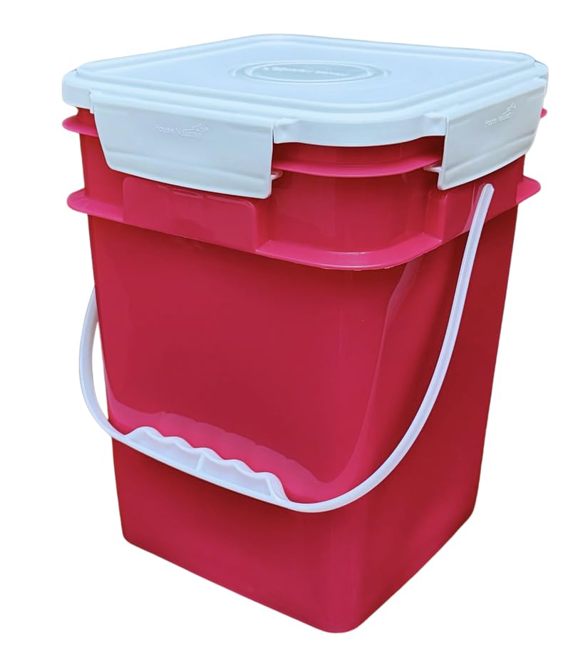 House Naturals 4 Gallon Square Food Grade Bucket Pail with Plastic Handles and Lid (Pack of 3) Made in USA containers (Magenta - White lids) - color: Magenta - White Lids