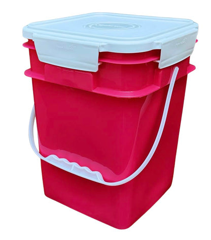 House Naturals 4 Gallon Square Food Grade Bucket Pail with Plastic Handles and Lid (Pack of 3) Made in USA containers (Magenta - White lids) - color: Magenta - White Lids