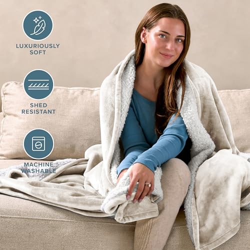 Bare Home Sherpa Fleece Blanket (Twin/Twin XL, Antique White) | Reversible Blanket for Bed, Sofa, and Couch, Warm & Lightweight, Fluffy & Soft - color: 11 - Antique White, size: Twin/Twin XL