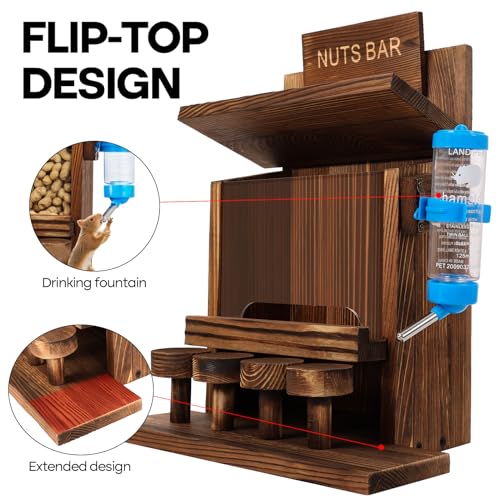 Squirrel Feeders for Outside Tree Wooden Squirrel Picnic Table Feeder for Corn Peanut Hanging Chipmunk House The Nut Bar with Squirrel Water Feeder