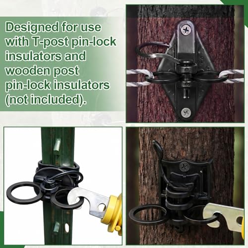 10 Pcs T-Post Electric Fence Gate Hook Heavy Duty Eyelet Set, Pin-Lock Insulator Gate Connector for High Tensile Ranch Farm and Property Fencing (Black) - color: Black