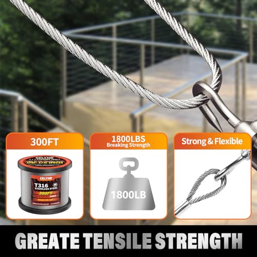 Stainless Steel Cable for Railing - 300FT 1/8" T316 Wire Rope Cable - size: 300FT