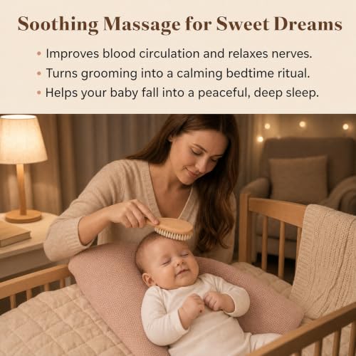 4 Piece Baby Hair Brush and Comb Set for Newborns, Wooden Baby Brush with Soft Natural Goat Bristle, Infant Hair Care Kit Helps Prevent Cradle Cap, Grooming Essentials Gift for Boys and Girls
