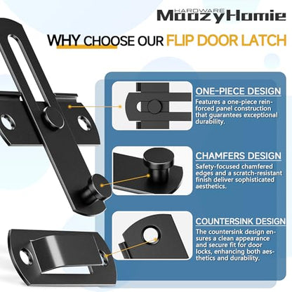 4 Inch Flip Latch Gate Latches, 180 Degree Flip Barn Door Lock Latch, Heavy Duty SUS304 Stainless Steel Flip Sliding Latch, Bolt Buckle Lock for Barn Wood Fence Sliding Doors, Black, 2 Pack - color: Matte Black