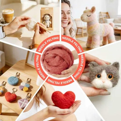 3.4oz Needle Felting Wool Red-Brown for DIY Needle Craft Enthusiasts - color: Red-Brown