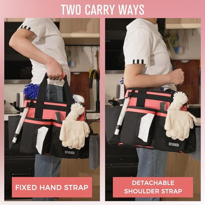 SCAVATA Compact Wearable Cleaning Caddy with Handle & Shoulder Straps - color: CaralPink