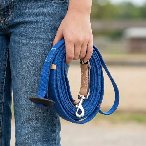 35' Flat Cotton Web Lunge Line with Bolt Snap & Rubber Stop - By Southwestern Equine (35', Sapphire) - color: Sapphire, size: 35'
