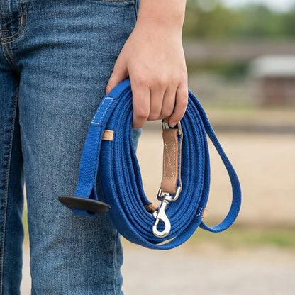 35' Flat Cotton Web Lunge Line with Bolt Snap & Rubber Stop - By Southwestern Equine (35', Sapphire) - color: Sapphire, size: 35'