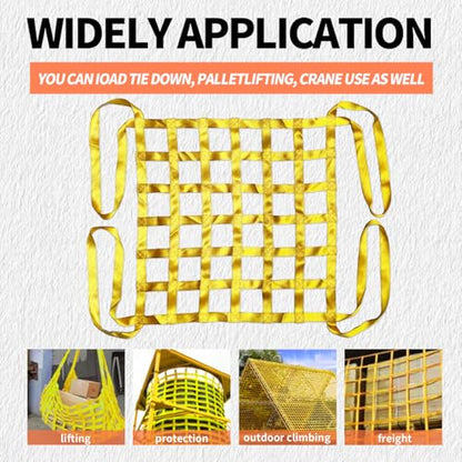 3.28' x 3.28' Heavy Duty Cargo Lifting Net, Yellow - color: Yellow, size: 3.28'X3.28'