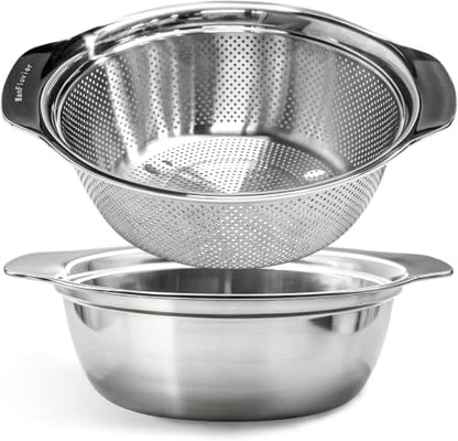 Stainless Steel Colander, 3.5 QT Metal Strainer with Bowl, Rice Strainer - size: 3.5 QT