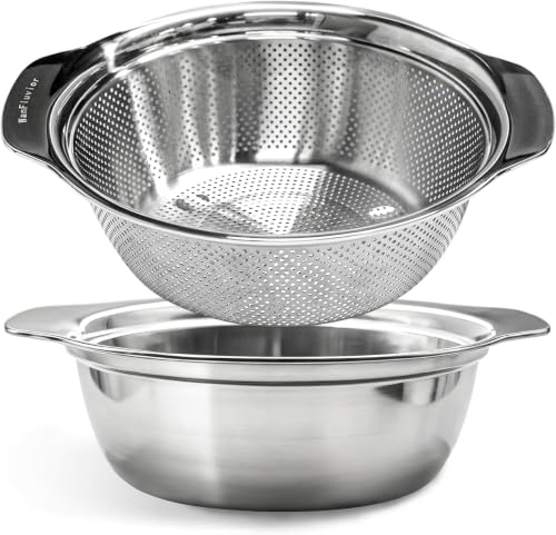 Stainless Steel Colander, 3.5 QT Metal Strainer with Bowl, Rice Strainer - size: 3.5 QT