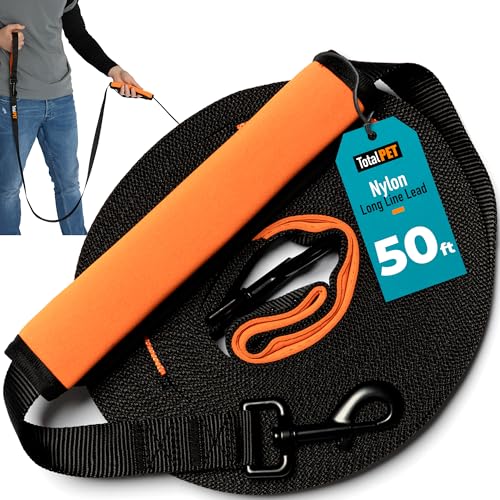 50ft Long Leash for Dogs - Long Line Dog Leash for Training Recall/Commands at Distance - Nylon, Heavy Duty - Ideal for Large & Small Breeds - size: 50ft