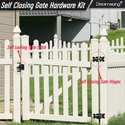 Heavy Duty Self Closing Gate Hinge & Self Locking Latch Hardware Kit, 1Pack