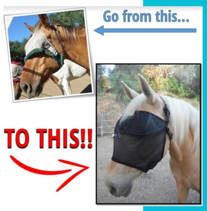 EquiVizor 95% UV Eye Protection (COB) Standard Horse Fly Mask - Help with Uveitis, Corneal Ulcer, Light Sensitivity. Designed to Stay On Your Horse, Off The Ground. - size: COB