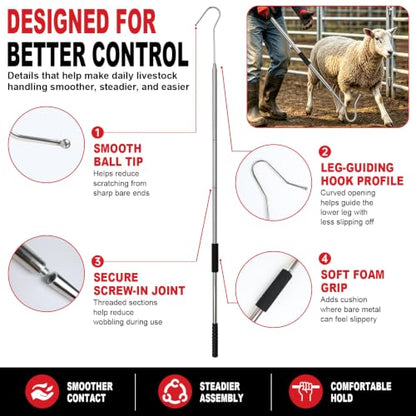 304 Stainless Steel Goat Sheep Catcher Hook, 44-75 Inch, Foam Grip & Gloves