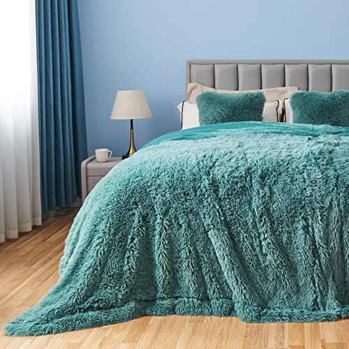 GONAAP Fuzzy Faux Fur Queen Blanket for Couch, Light Teal, 90"x90" - color: Light Teal, size: Queen(90"x90")