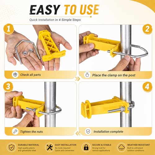 25 Pcs Yellow Tube Electric Fence Insulators Extender with U-Bolt - color: Yellow, size: 25 Pack
