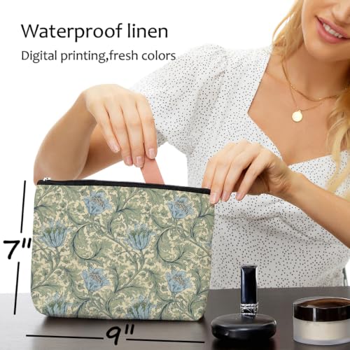 Blue Leaves William Morris Floral Makeup Bag Green Cosmetic Bag - color: Multicolor 1612
