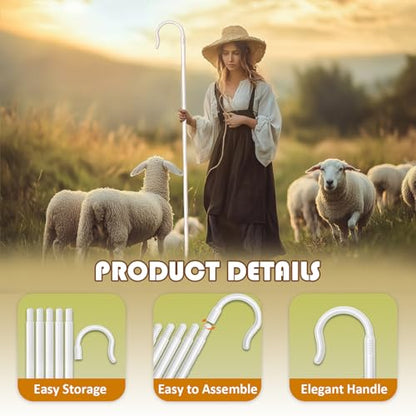 2-Pack Adjustable Shepherd Staff Set – White & Brown 63IN Crook Canes for Nativity, Halloween & Wizard Costumes