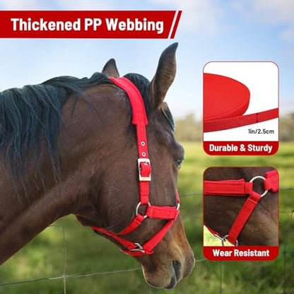 Adjustable Horse Halter with Fleece Padding, Available in Black, Red, Blue - color: Red, size: Small
