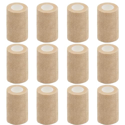 Self Adhesive Bandage Wrap, 3 Inches, 12 Pack - color: Beige, size: 3 In-12Pack