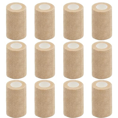 Self Adhesive Bandage Wrap, 3 Inches, 12 Pack - color: Beige, size: 3 In-12Pack