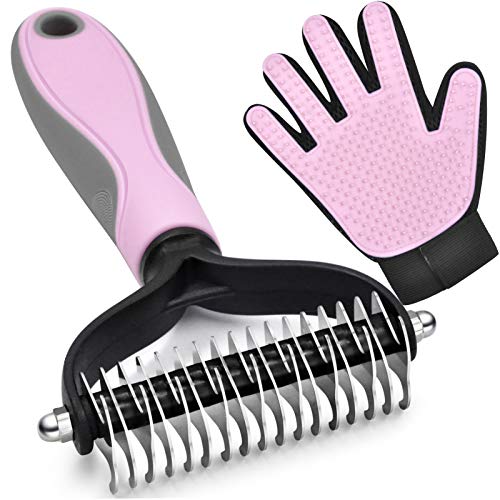 Double-Sided Undercoat Rake for Deshedding & Dematting Pets - Gentle Grooming Glove Kit for Dogs & Cats (Pink, 2 Pack) - color: Pink(2 Pack)