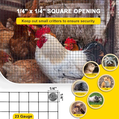 Black Hardware Cloth 20'' x 10' PVC Steel Vinyl Coated 1/4 inch Galvanized Wire Mesh Roll (23 GA) Chicken Wire Fence Roll, for coop Fences,Screen mesh, Rabbit/Snake Fences, Poultry enclosures, etc. - color: 23(GA)-1/4inch, size: 20In x 10Ft