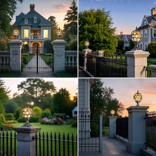 Outdoor Sphere Post Lights Fixtures, Waterproof Anti-Rust Outdoor Post Lights, Outdoor Lamp with Thickened Coating for Driveway, Pathway, Garden (Black, Small-2 Pack)