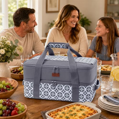BAGSPRITE Double-Layer Insulated Casserole Carrier for 9" x 13" Baking Dish - color: Grey