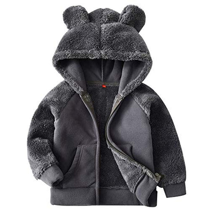 Toddler Winter Coats Baby Boys Girls Fuzzy Sherpa Fleece Jackets - color: Z-gray, size: 2-3T