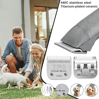 3PCS 7FC Blades Dog Grooming Blades Compatible with Andis/Wahl Dog Clipper | Cut Length 1/8-Inch (3.2MM),Dog Clipper Blade compatible with Oster A5/Wahl KM Series ,Ceramic Blade & Stainless Steel Blade - color: 3pack #7fc