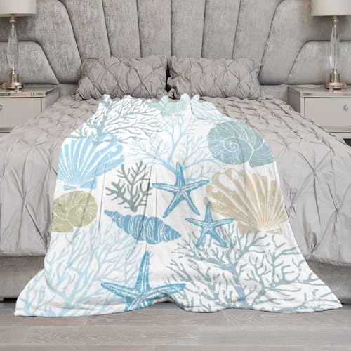 Starfish Seashell Fleece Throw Blanket for Couch Adults Teens 40" X 50" - color: Starfish Seashell, size: 40x50 inch