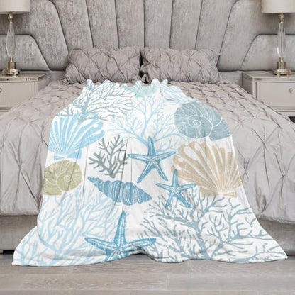 Starfish Seashell Fleece Throw Blanket for Couch Adults Teens 40" X 50" - color: Starfish Seashell, size: 40x50 inch