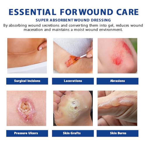 Super Absorbent Dressing Non-Adhesive Wound Pads 4'' x 4'' Ultra Absorbent Bandage for Wound Care Drainage Pressure Ulcers 6 Pack