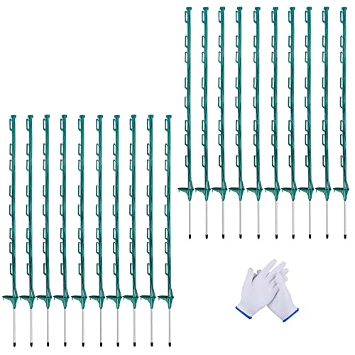 20 Pack 48inch Step-in Electric Fence Posts with Clips for Farm(Green) | 4 Ft Temporary Plastic Fence Stakes for Garden and Livestock Protection, No Dig Easy to Install and Move. - color: Green