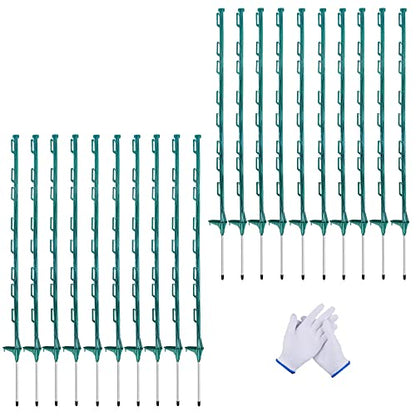 20 Pack 48inch Step-in Electric Fence Posts with Clips for Farm(Green) | 4 Ft Temporary Plastic Fence Stakes for Garden and Livestock Protection, No Dig Easy to Install and Move. - color: Green
