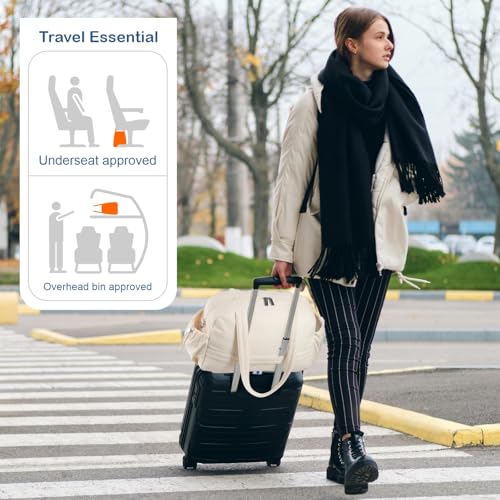 TOPDesign Travel Duffel Bag for Women, Puffer Gym Bag Sports Tote with Wet Pocket, Carry On Weekender with Luggage Sleeve (Beige) - color: Beige