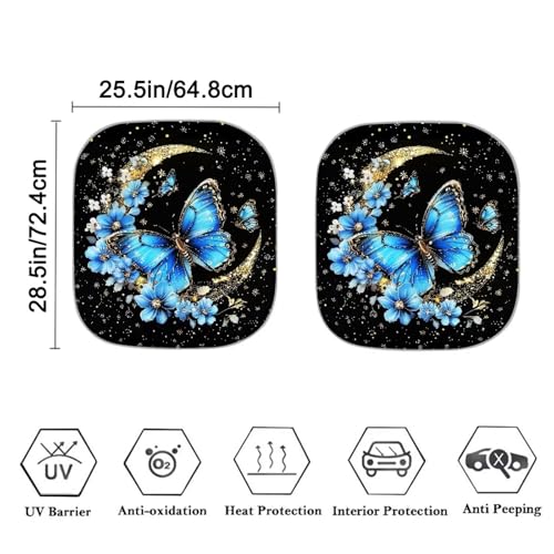 Blue Butterfly Car Sun Shade for Windshield Foldable Sunshade Front Window Cover Sun Visor Heat and UV Rays That Keeps Vehicle Cool Universal Vehicle Accessories 28.5 x 25.5 inches - color: Blue Butterfly
