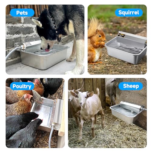 Automatic Dog Water Dispenser, 2 Gallons 304 Stainless Steel Large Dog Water Bowl Dispenser for Indoor/Outdoor, Pet & Livestock Water Feeder, Auto Fill, Fits GHT 3/4" Faucet, Easy to Clean