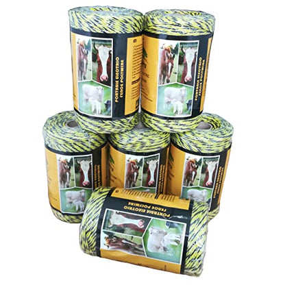 Farmerry Portable Electric Fence Polywire with 6 Conductors, Yellow and Black, 656 Feet, 200 Meters - size: 656 Feet