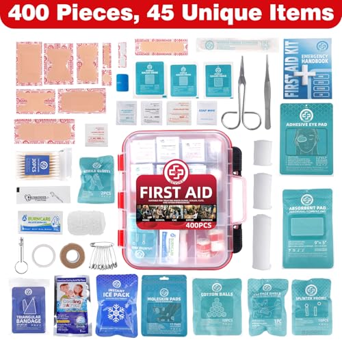 400 Piece First Aid Kit, Organized Dual-Layer Wall-Mountable Hard Case - size: Extra Large
