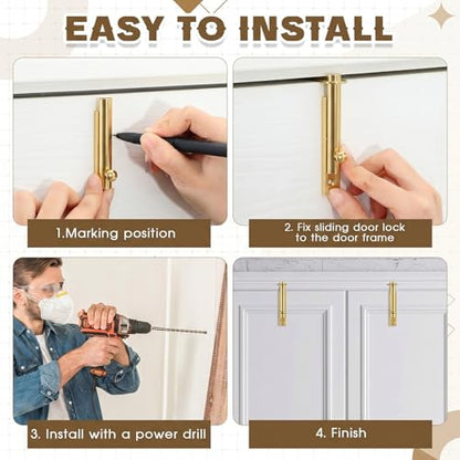 Lothee 4" 4 Pcs Brass Surface Bolt Door Latch, Brass Finish - color: Brass Finish, size: 4 Inch