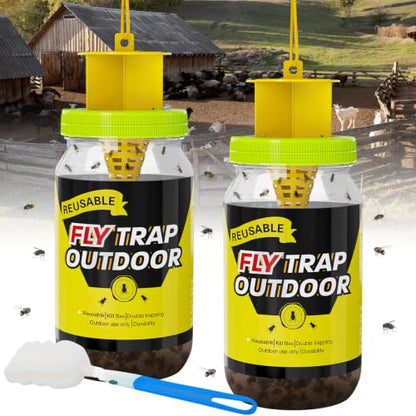 2 Fly Traps Outdoor for Patio with 2 Bait, Reusable Bug Catcher Bottle Jar - size: 2 pack2