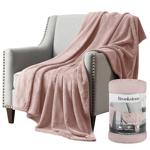 Brookstone Nap Plush Throw Blanket for Couch | Warm & Super Soft Blanket with Unmatched Heavy, Dense, and Ultra-Comfy Throw | Luxurious Drape, Cozying Up on a Sofa, Chair | Blush - color: Blush