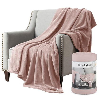 Brookstone Nap Plush Throw Blanket for Couch | Warm & Super Soft Blanket with Unmatched Heavy, Dense, and Ultra-Comfy Throw | Luxurious Drape, Cozying Up on a Sofa, Chair | Blush - color: Blush
