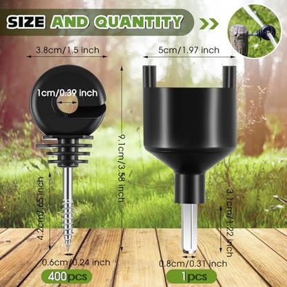 Sweetude 400 Pcs Black Electric Fence Insulator with 1 Pcs Insulator Socket Tool Screw in Insulator Fence Ring Post Wood Post Insulator Electric Fence Insulator for Animal Fence