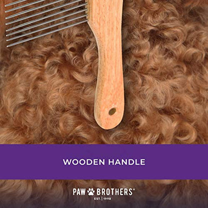 Ryan's Pet Supplies Paw Brothers Poodle Comb Brush for Dogs, Professional Grade, Wooden Ergonomic Handle, Stainless Steel Teeth, Dematting Comb for Dogs, Extra Long Teeth